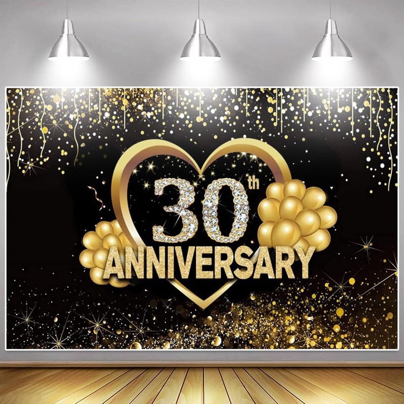 30th Anniversary Backdrop Wedding Anniversary Decorations Backdrop Black Gold 30th