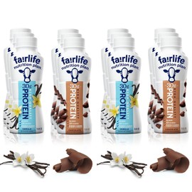 Kozy Home Fairlife Nutrition Protein Shakes-Pack of 12|30g Protein,Low Sugar,Lactose-Free Delicious Vanilla,Chocolate,Salted Caramel,and Strawberry Flavors 11.5 fl.,oz.(Chocolate/Vanilla)