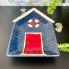 Darthome Ceramic Blue Beach Hut Plate Decorative Trinket Dish Display