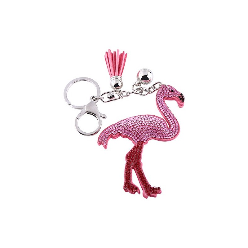 Flamingo Keychain, Elegant Pink Crystal Keychain Charm Pendant Gift Key