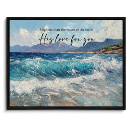 Sea Waves Christian Wall Art Bible Verses Wall Decor Faith Religious Painting for Home Living Room Bedroom 11x15 Inch Canvas Framed