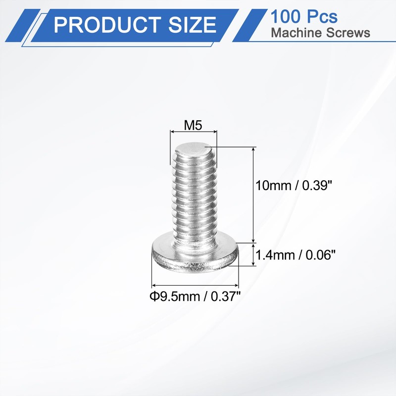 sourcing map M5-0.8 x 10mm 100Pcs Flat Round Head Screws