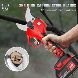 Dragro Professional Cordless Electric Pruning Shears, Cutting (40MM)1.6inch Diameter Professional Heavy Duty Garden Pruner,2pcs 4AH Rechargeable 24V Lithium Battery -2 Set Blades