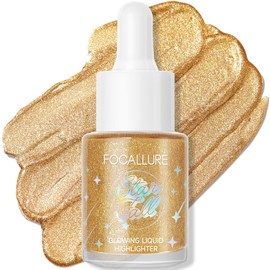 FOCALLURE Starfall Glowing Liquid Highlighter, Shimmering Body Oil, Non-Sticky Shimmer Liquid Luminizer, Non-Greasy, Face & Body Glitter Makeup for Costumes, Cosplay, Rave Festival, I'm Rich