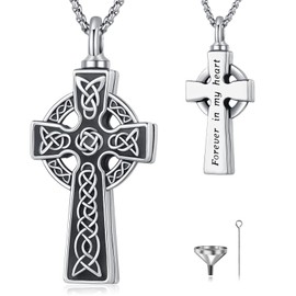 DRINSPER Urn Necklace for Ashes Celtic Cross Cremation Jewelry 925 Sterling Silver ashes Keepsake Pendant Memorial Gift for Men Women Dad Loved Ones Grandpa