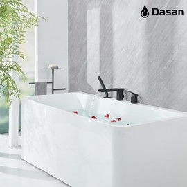 DASAN Roman Bathtub Faucet Set with Handheld Shower Sprayer 3-Hole Deck Mount Square Tub Filler Faucet Set, Matte Black Waterfall Roman Tub Faucet with Valve Included, DA-TF09SWH-MB
