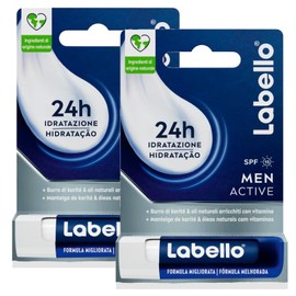 Labello Active for Men Lip Balm Moisturising Burrocacao Sun Protection SPF 15 Colourless with Natural Oils - 2 Sticks