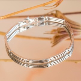 Tuscany Silver Three Bar Flexible Bracelet of 18 cm/7-inch