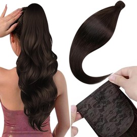 LaaVoo Real Hair Ponytail, Clip-In Human Hair Extensions, 70 g Wrap Around, Extension Hair Braid with Clip, 30-55 cm