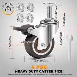 2 Inch Stem Casters Wheels Set of 4 with Dual Locking, M8 x 25 mm (Screw Diameter 8 mm, Length 25 mm) Heavy Duty Casters, 880 Lbs Castor Wheels, Threaded Swivel Wheels for Cart Furniture (Brown)