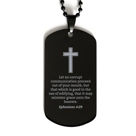 Ephesians 4 29 Necklace - Ephesians 4:29 Bible Verse Dog Tag Necklace for Men - Christian Bible Gifts for Women - Scripture with Cross - Religious, Inspirational Gifts for Him Her