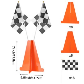 Affrolling Racing Car Party Decorations Include 6 Orange Traffic Cones and 12 Checkered Flags Mini Black and White 7 Inch Cardboard Cones for Race Car Theme Birthday Party Decorations