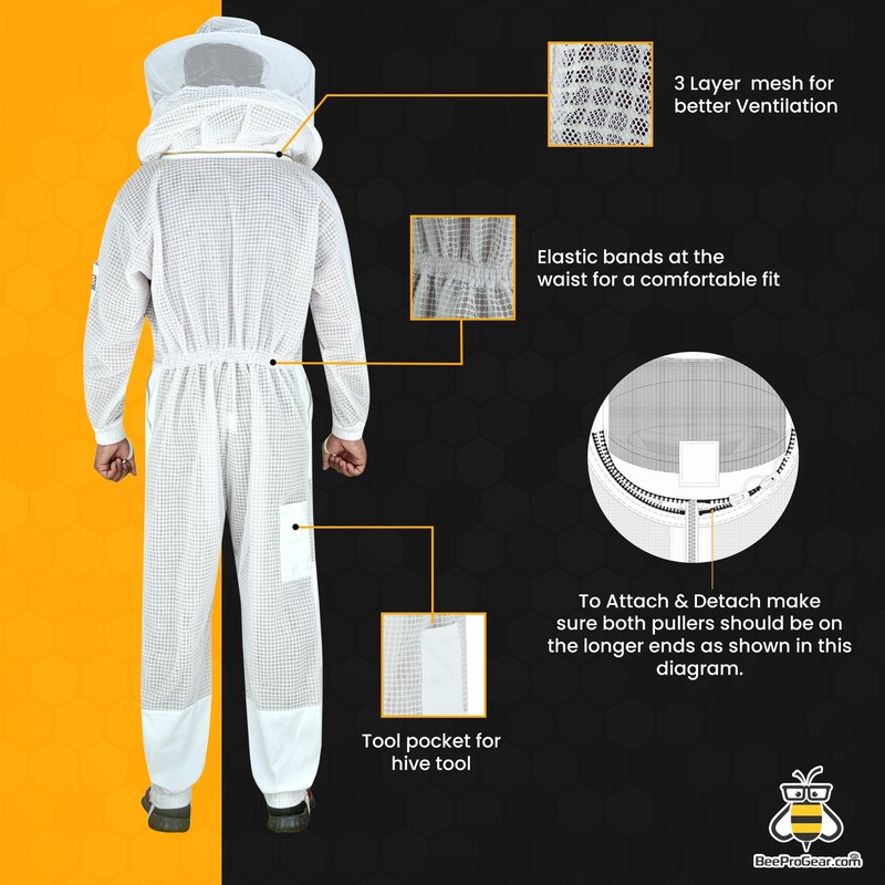 BeeProGear 3 layer Ultra Ventilated Mesh Beekeeping Suit with Round