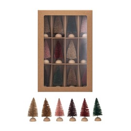 Creative Co-Op Sisal Bottle Brush Trees with Wood Bases, Multicolor, Set of 12