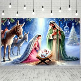 Nativity Scene Christmas Banner - 71x43 Inch Polyester Religious Photography Backdrop for Holiday Decor, Indoor/Outdoor by Blissyard