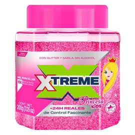 Xtreme Gel Para el cabello, Kids Princesa, 200g, fijador, con glitter y sábila, sin alcohol.