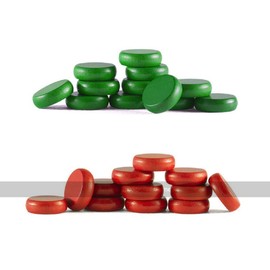 Set of under-size Crokinole disks (12 red, 12 green, 2 spares) 24mm FOR MINI BOARDS ONLY