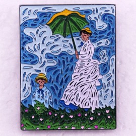 Claude Monet Stroll Woman with Parasol Madame Son Impressionist Oil Painting Pin