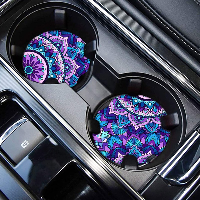 4 Pieces Mandala Purple Lotus Steering Wheel Cover Set with