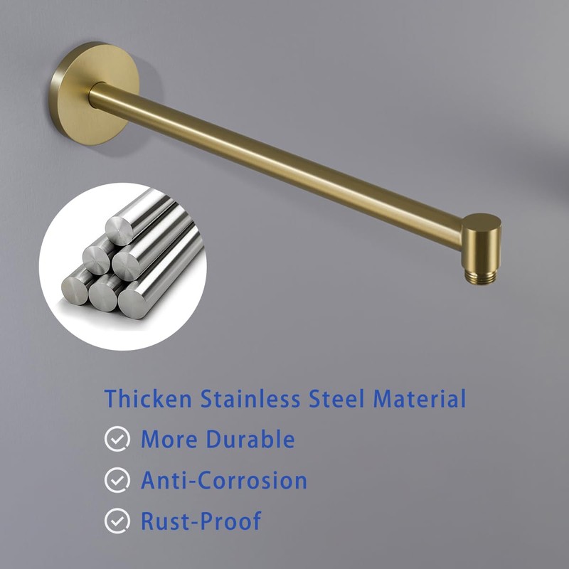 Wall Mounted Shower Arm 16 Inch Extension Pipe Shower Head
