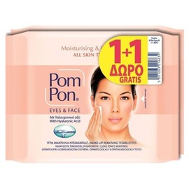 Pom Pon Eyes & Face Make Up Removing Towelettes with Hyaluronic Acid 20 Items+20 Free