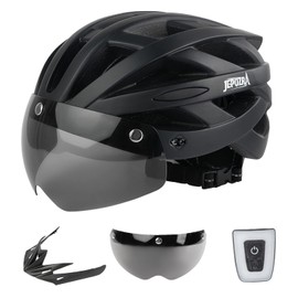 Bike Helmet for Men Women Bicycle Helmet with Removable Visor & Magnetic Goggles Adjustable Size Safety Breathable Mountain & Road Bicycle Helmets Adult Cycling Helmets with Taillight (Black)