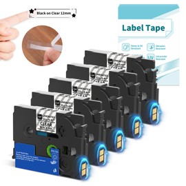 VolenGo Label Maker Tape Clear Replacement for Brother TZe131 TZ131 Labeling Tape Laminated Ptouch Tape 12mm 0.47 Inch Black on Clear, Compatible with Brother P-Touch PT-D210 PT-H220 PT-D600, 5-Pack