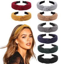 AQOKKA Knotted Headbands for Women Girls Non Slip Boho Wide Top Knot Turban Hairbands Fashion Ribbing Head Wraps Hair Bands Accessories