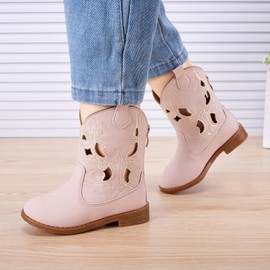 BMCiTYBM Toddler Girls Cowgirl Cowboy Boots Little Kids Pointed Toe Western Boots Mid Calf Side Zipper Riding Shoes for All Seasons Pink Size 8 Toddler