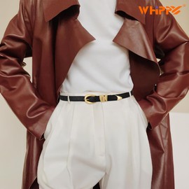 WHIPPY Women Leather Belt for Jeans Pants Dresses Skinny Waist Belt Fashion Ladies Belt S Black Gold Buckle