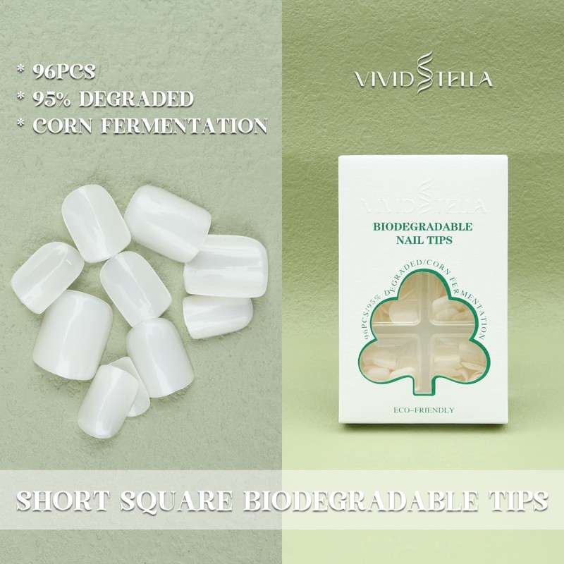 Eco-Friendly Biodegradable Nails Short Square Compostable Tips Corn Fermentation Press