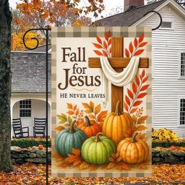 BlissYard Thanksgiving Fall Garden Flag 12x18 Inch Fall for Jesus Flag Double Sided Outdoor Christian Yard Banner Wooden Cross Pumpkins for Porch Lawn Patio Seasonal Decor