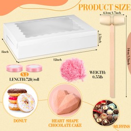 TaoBary 24 Sets 12 x 8 x 2.5'' Strawberry Boxes with Window Mother's Day Gifts White and Wooden Hammer for Chocolate Toy Hammer Small for Kids Chocolate Breakable Bear Mold Wedding Graduation