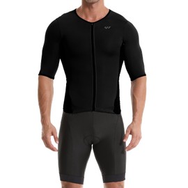 Wulibike Men's Trisuit Short Sleeve Triathlon Suit,Breathable and Quick Drying Mens Triathlon Tri Suit，Cycling Suit Mens Black M
