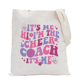 POFULL Cheer Coach Gifts It’s Me Hi I’m The Cheer Coach Tote Bag Cheerleader Instructor Gift (I’m The Cheer Coach Tote Bag)