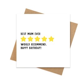 Manta Makes Mum Birthday Card From Daughter or Son, Birthday Card Mum, Birthday Cards for Mum, Happy Birthday Mum Card, 15cm by 15cm square blank with kraft envelope (5 Star Mum)