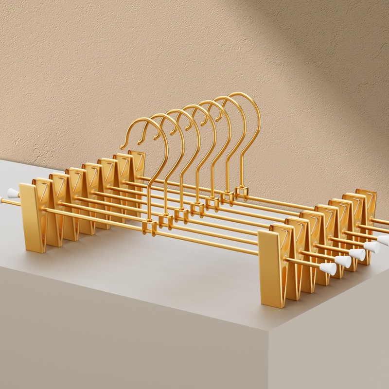 Fazanwey Gold Pants Hangers with 2-Adjustable Clip,Skirt Hangers Metal Clip