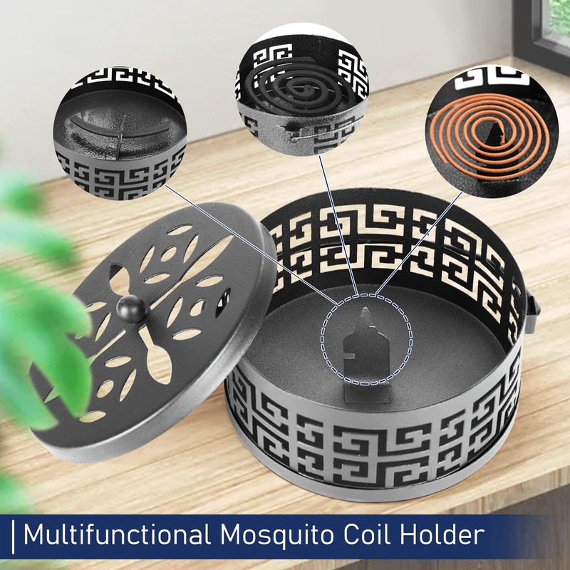 Retyion Exquisite Metal Mosquito Coil Holder Long-Lasting Coil Incense Burner