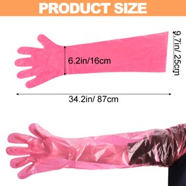Okllen 100 Pcs Long Gloves Disposable, 34.2 Inch Tearproof PE Shoulder Length Gloves, Waterproof & Oil-Resistant, for Field Dressing, Gutting, Veterinary, Cleaning, Pink