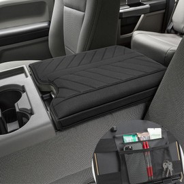 Center Console Armrest Cover for 2015-2024 Ford F150 Accessories, 2017-2024 F250 F350 F450, PU Leather Middle Console Cushion Cover with Storage Bag(Jump Seat Only)