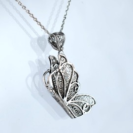 Filigranist 925 Sterling Silver Handcrafted Filigree Art Flying Butterfly Women Pendant Necklace with 18"+2" Sterling Silver Rolo Chain (Butterfly)