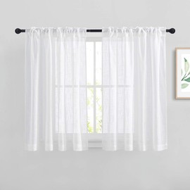NICETOWN White Sheer Curtains 54 inch Length for Nursery, Rod Pocket & Back Tab Linen Blend Window Treatments Semi Sheer Privacy with Light Filter for Kids Room, W52 x L54, 2 Panels