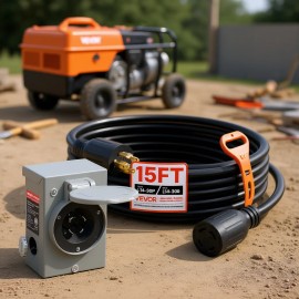 Generator Cord 15 Ft 30 Amp L14-30P L14-30R Inlet Box For Gasoline Generator Copper Wire ETL ListedCord Length: 15 ft, Amperage: 30 Amp