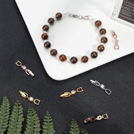 SUPERFINDINGS 9pcs 3 Colors Brass Fold Over Clasp Extender Necklace Bracelet Extender Chain Extension Clasp with Cubic Zirconia for DIY Jewelry Making Repair