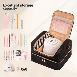AGX Bravo Nail Polish Organizer Case, Nail Bag Holds 60 Bottles & Nail Lamp Gel Nail Polish Organizer Nail Kit Organizers Travel Nail Tech Carrying Case for Manicure Supplies (Black)