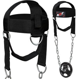 AQF Adjustable Head Harness Diving Neck Builder with D-Hook Attachment Weightlifting Chain Harness for Neck Trainer, One Size Fits All