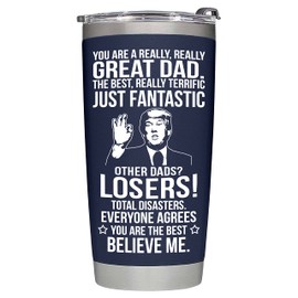 BETHEGIFT Gifts for Dad from Daughter, Son, Kids on Fathers Day, Christmas - Funny Fathers Day Tumbler - Present for Father - Dad Birthday Tumbler 20oz, Navy Insulated Stainless Steel