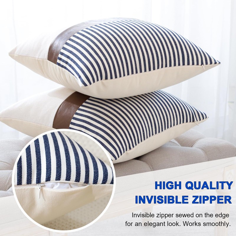 Artscope Farmhouse Decor Stripe Patchwork Linen Cushion Covers Cases Set