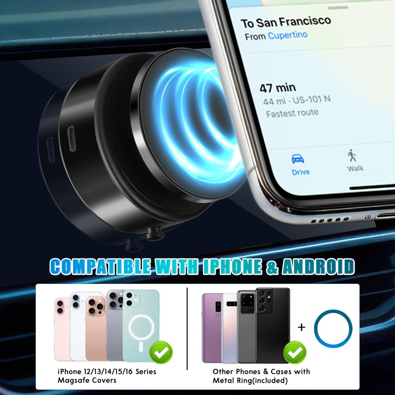 Vacuum Magnetic Suction Phone Mount,360°Rotatable Suction Cup Magnetic Phone Holder