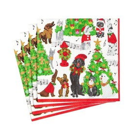 Caspari Caroling Pets Paper Luncheon Napkins - 20 Per Package